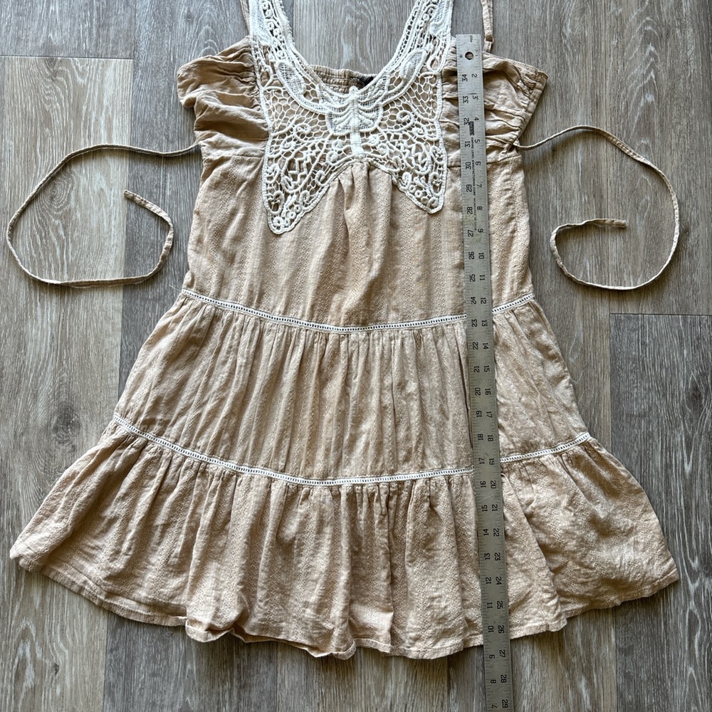 Passport Y2K Beige Tiered Butterfly Crochet Fairy Festival Babydoll Dress Size S - Picture 10 of 10